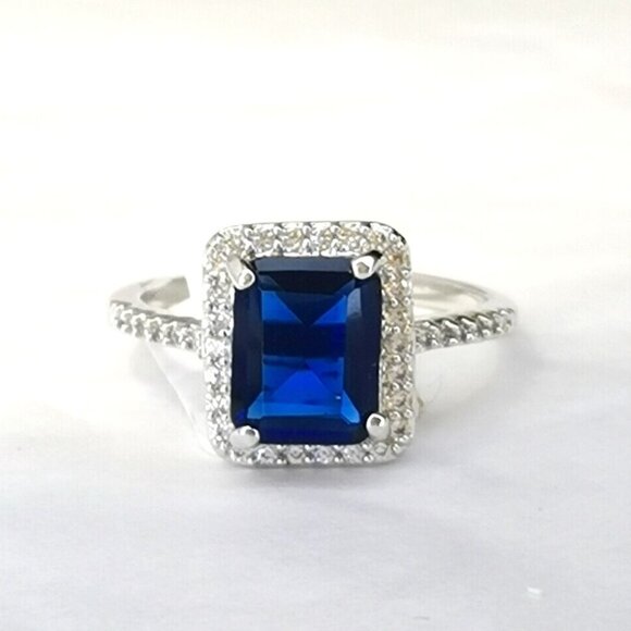 Sapphire CZ Halo 14k White Gold Ring Size 8 - Picture 8 of 8